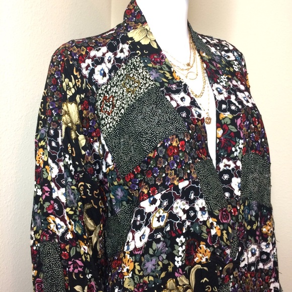 Vintage kimono floral patchwork jacket duster top - Picture 2 of 8